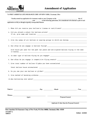Amendment of Balloon Insurance Application