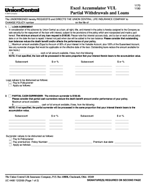 Excel Accumulator VUL Partial Withdrawals and Loans