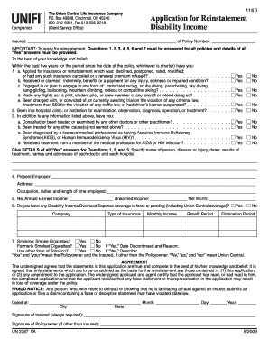 Union Central Life Insurance Reinstatement Application