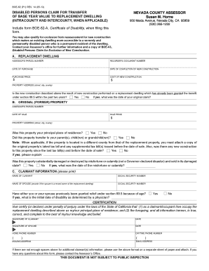 California Disabled Persons Claim for Transfer of Base Year Value