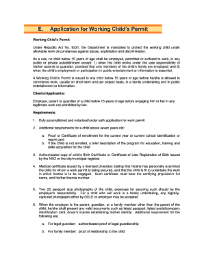 Application for Working Child’s Permit