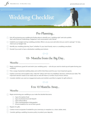 BPrintableb Wedding bChecklistb - Promise Financial