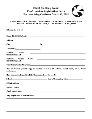 PLEASE INCLUDE A COPY OF YOUR BAPTISMAL CERTIFICATE WITH THIS FORM - christthekingnh