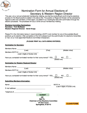 Nomination Form for Annual Elections of Secretary