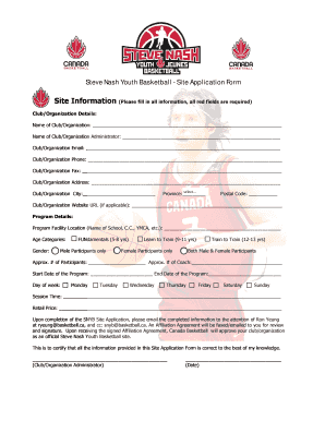 Steve Nash Youth Basketball - bSiteb Application Form