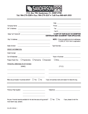 Sanderson Credit App - Sanderson Pipe Corporation