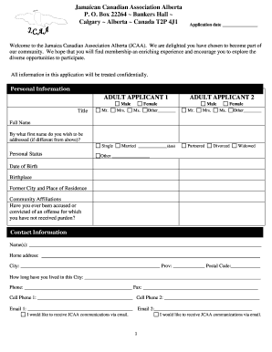 JCAA bApplicationb Form - bJamaicanb Canadian Association Alberta