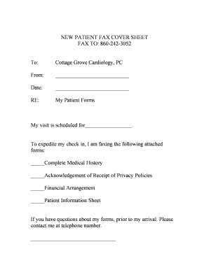 Fillable Online New Patient Fax Cover Sheet Cottage Grove