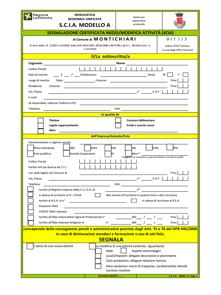 segnalazione certificata di inizio attivit Preview on Page 1