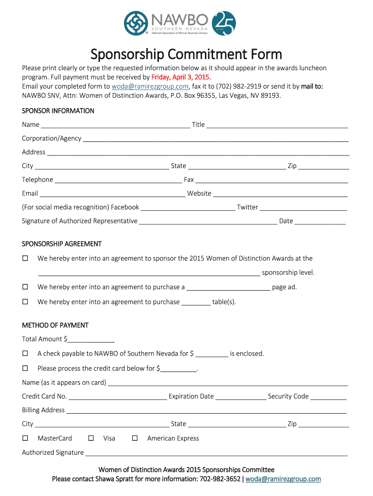 sponsorship commitment form Preview on Page 1.