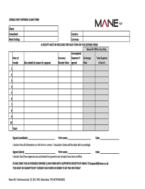 CONSULTANT EXPENSES CLAIM FORM BV Country Currency A - mane co