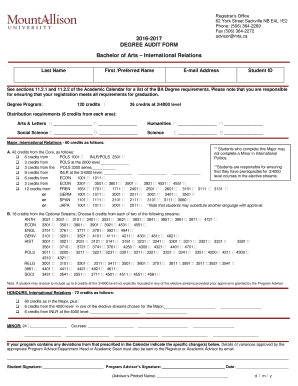 Bon secours doctors note - 2016-2017 DEGREE AUDIT bFORMb Bachelor of Arts International bb - mta