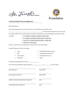 Letter of intent for planned gift - St. Joseph Academy - stjoelakeland