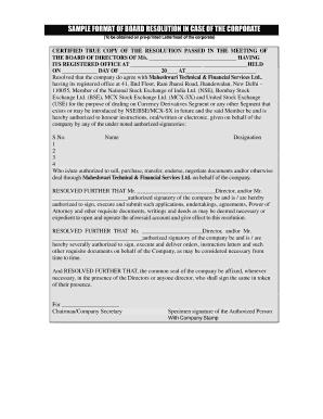 SAMPLE FORMAT OF BOARD RESOLUTION IN CASE OF THE CORPORATE