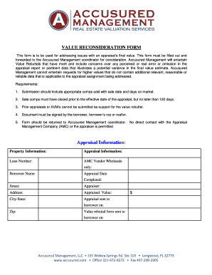 Fillable Online VALUE RECONSIDERATION FORM Accusured Management Fax Fillable Online VALUE RECONSIDERATION FORM Accusured Management Fax