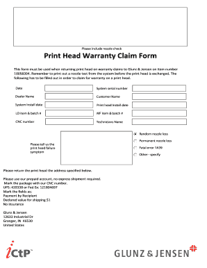 Fillable Online Print Head Warranty Claim Form - Team iCtP Fax Email ...