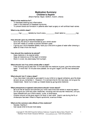 CARDIAC MEDICATION INFORMATION FOR PEDIATRIC PATIENTS