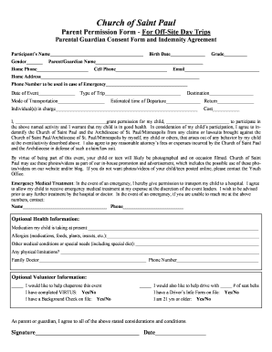 Parent Permission Form - For Off-bSiteb Day Trips Parental