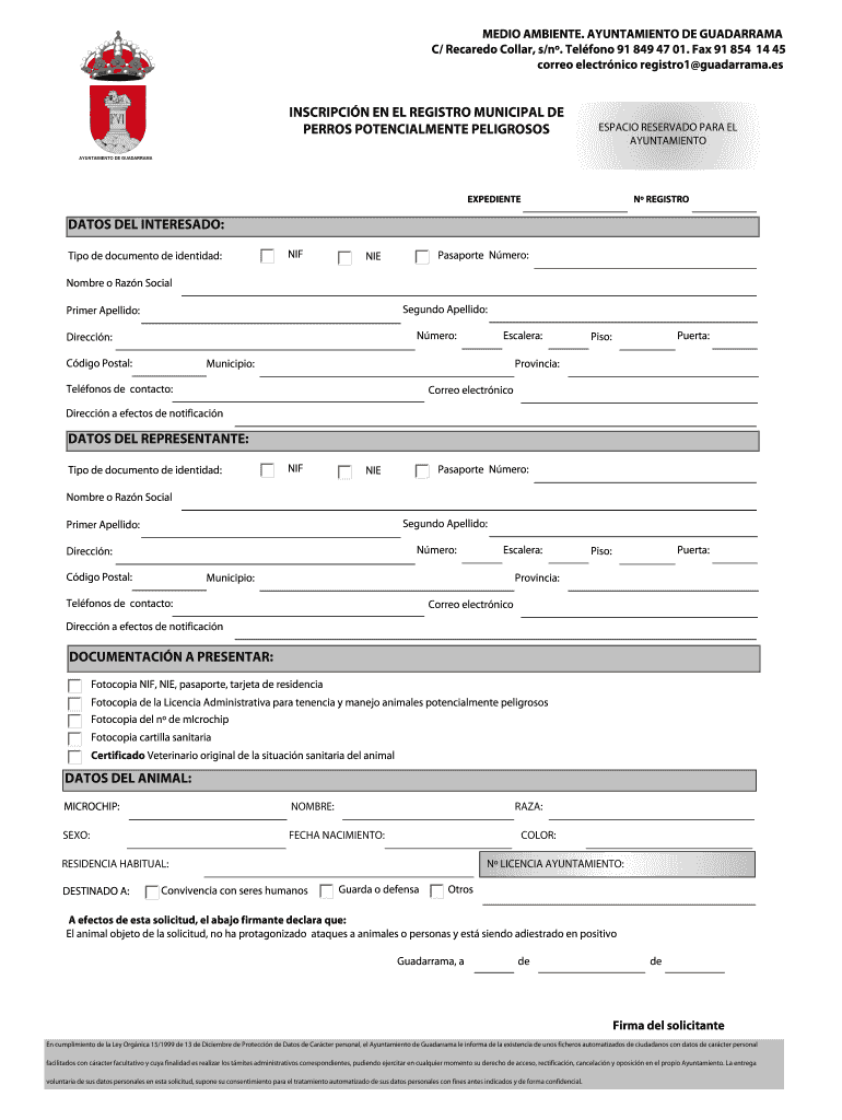Inscripci n en el registro municipal de perros potencialmente Vista previa en la página 1