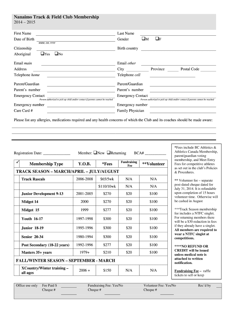 Fillable Online 2014_Registration.Fa.. Nanaimo Track & Field Club Fax