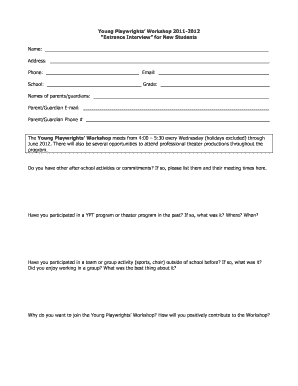 Online weekly schedule creator - Application for Young Playwrights Workshop Fall 2008 - youngplaywrightstheater