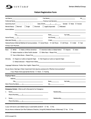 Patient Registration Form - Sentara Welcome bSiteb