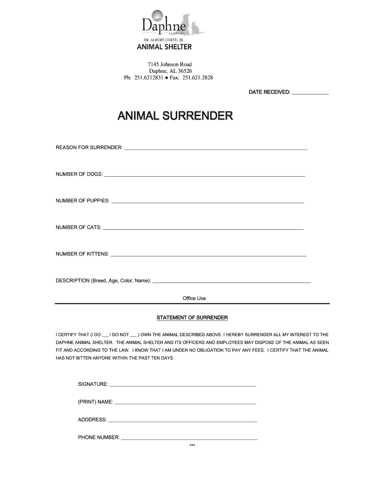 Daphne animal shelter: Fill out & sign online | DocHub