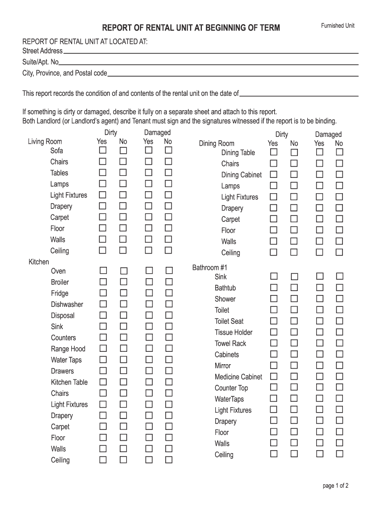 Rental Unit Checklist Furnished Unit - bplexbbcab Preview on Page 1