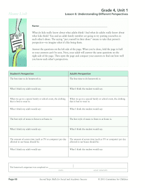 Fillable Online Grade 4 Unit 1 Home Link - Second Step Home Fax Email ...