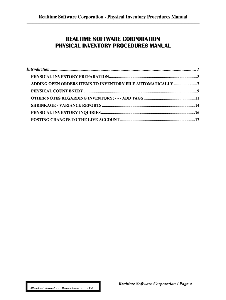 Fillable Online Realtime Software Corporation Physical Inventory