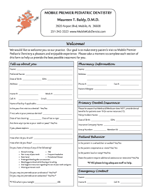 Pediatric Dentistry Patient Intake Form
