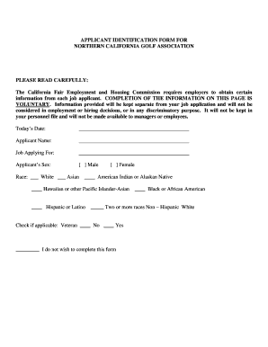 Employment form sample - APPLICANT IDENTIFICATION bFORMb FOR NORTHERN bb - NCGA - ncga