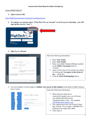Fillable Online Canvas Parent Cheat Sheet for Online Tool Sign-Up Fax