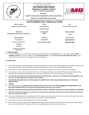 2016 Calendar & Supp Regs Road Racing Association of Townsville