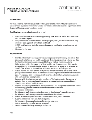 Medical Social Worker Job Description - Continuum Rehabilitation