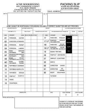 A B CD E ACME BOOKBINDING PACKING SLIP