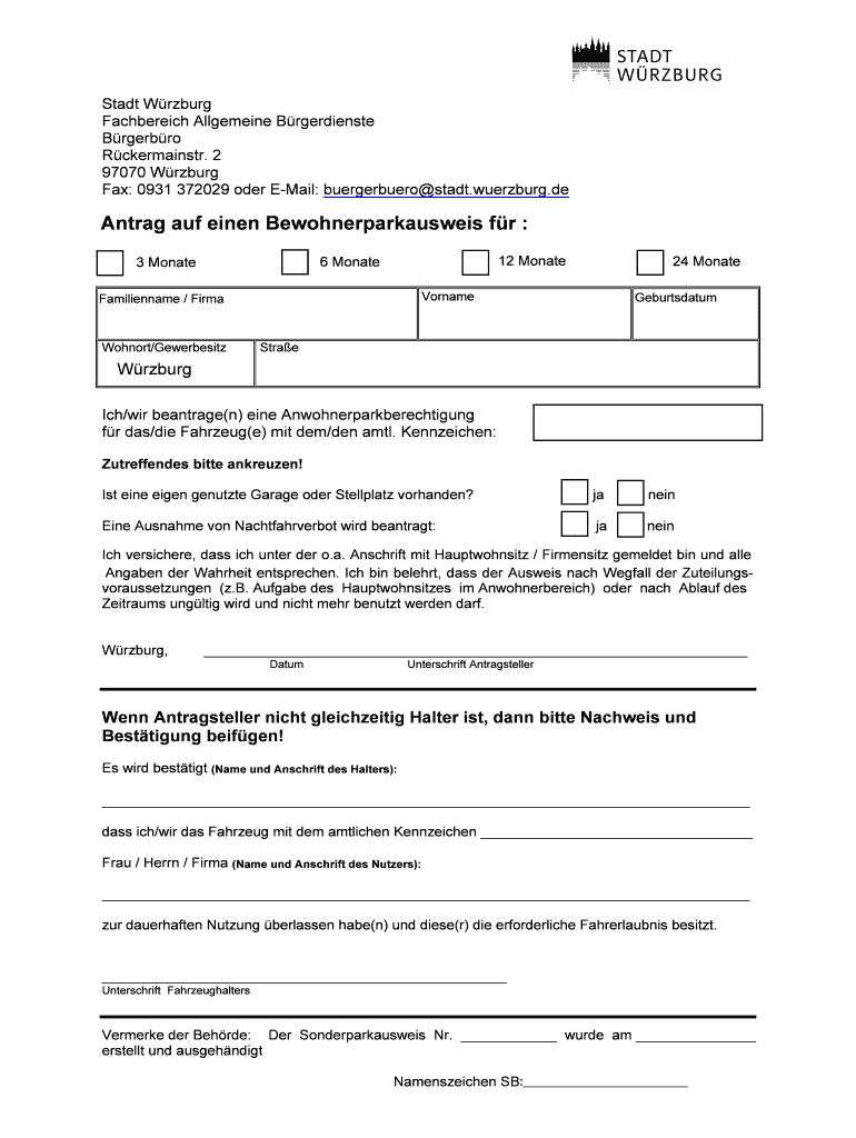 Ausfüllbar Online Antrag auf einen Bewohnerparkausweis fr wuerzburgde