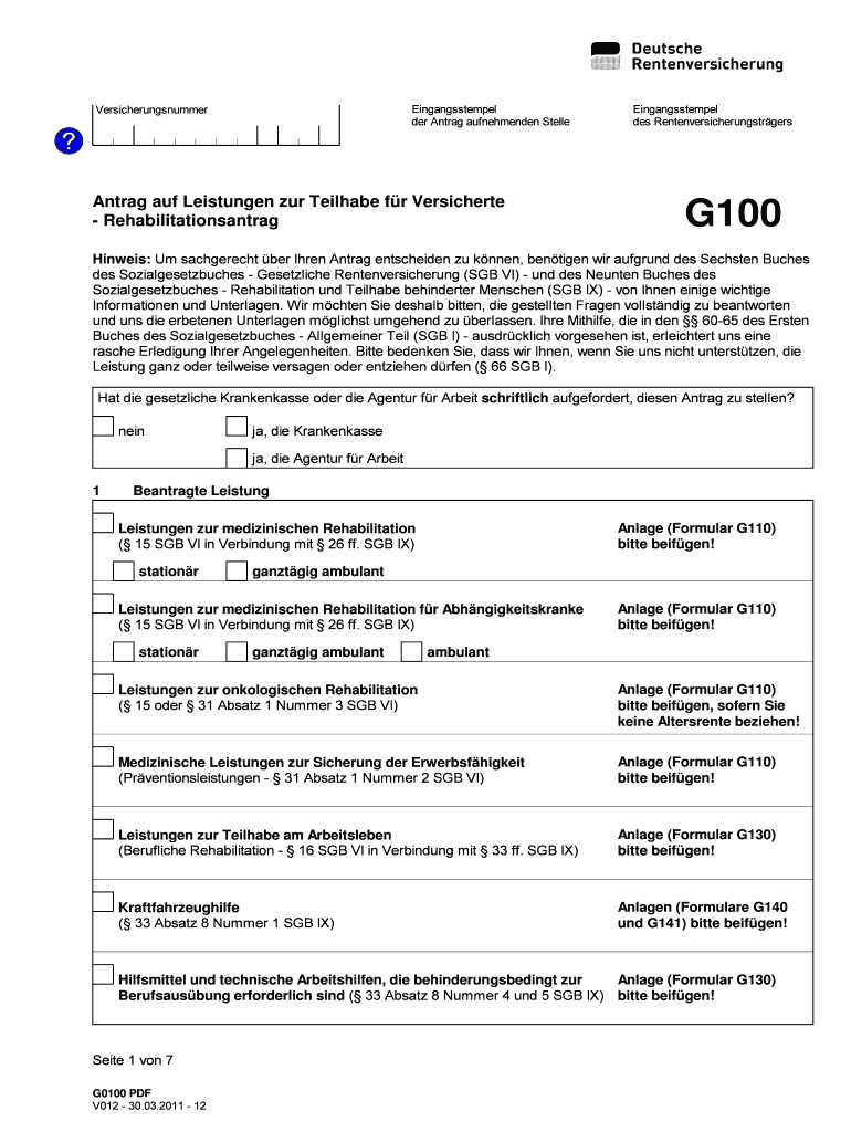 Ausfüllbar Online G100 PDF - Internetformular der Deutschen ...