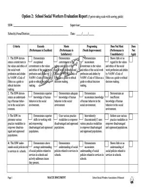 Social work assessment report example - Option 2 School Social Workers Evaluation bReportb b4 pointb rating bb - sswaa