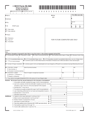 B2012b bFormb 20-INS Oregon Insurance Excise Tax bb - Oregongov