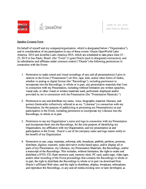 Speaker Consent bFormb On behalf of myself and my bb - Oracle