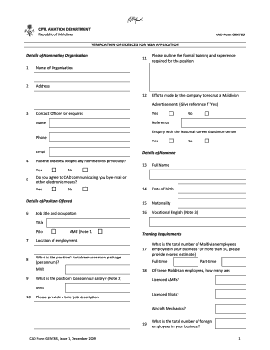 CAD bFormb GEN785 - Maldives Civil Aviation Authority
