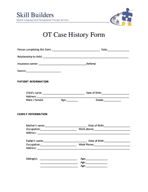 Developmental and Medical History for Occupational Therapy