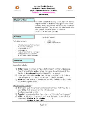 Interests or Hobbies Survey (warm-up) - Immigrant Centre Manitoba ...