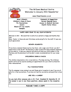 The Willows Medical Centre Welcome to January 2011 Newsletter - thewillowsmc co