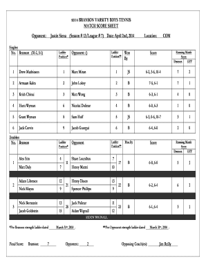 2014 BRANSON VARSITY BOYS TENNIS MATCH SCORE SHEET - MCAL - mcalsports