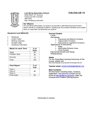 Thesis outline example - Calc12 course outline - Lord Byng Secondary School