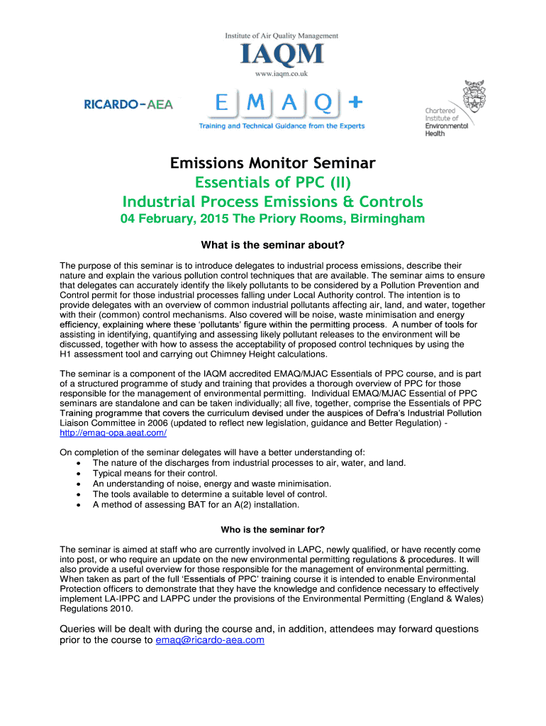 Fillable Online Emissions Monitor Seminar Fax Email Print pdfFiller