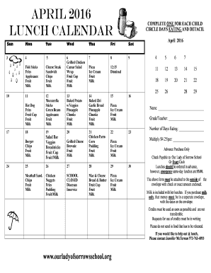 April 2016 Lunch calendar - ourladyofsorrowsschoolorg