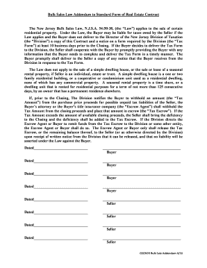Bulk Sales Law bAddendumb to Standard Form of bReal Estateb bb